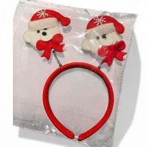 Festive Red Bear Headband for Christmas with snowman pen